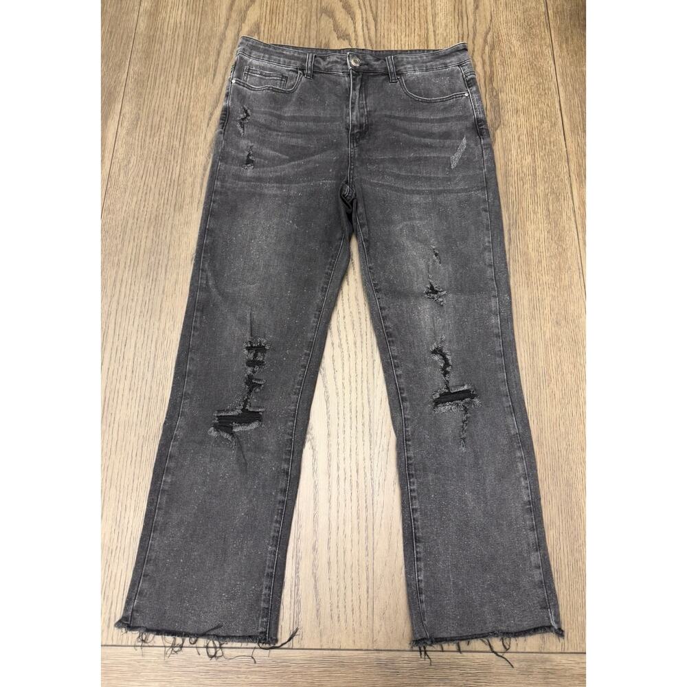 Grace & Lace Distressed Black Jeans Size 10 Raw Hem Cropped